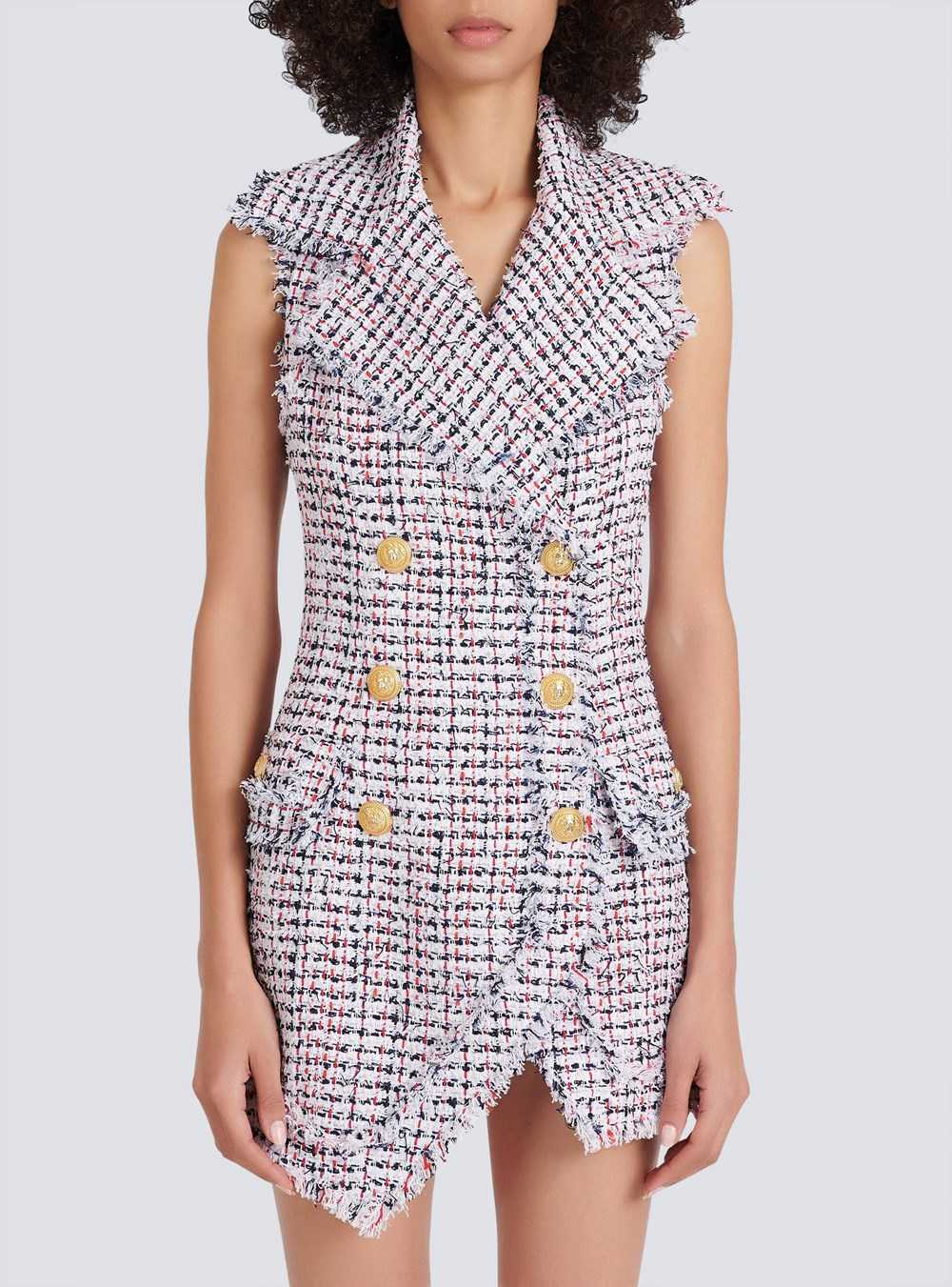 Balmain High Summer Capsule - Short Tweed Dress With Double-breasted Gold-tone Buttoned Fastening Multicolor | BJMWDTP-56