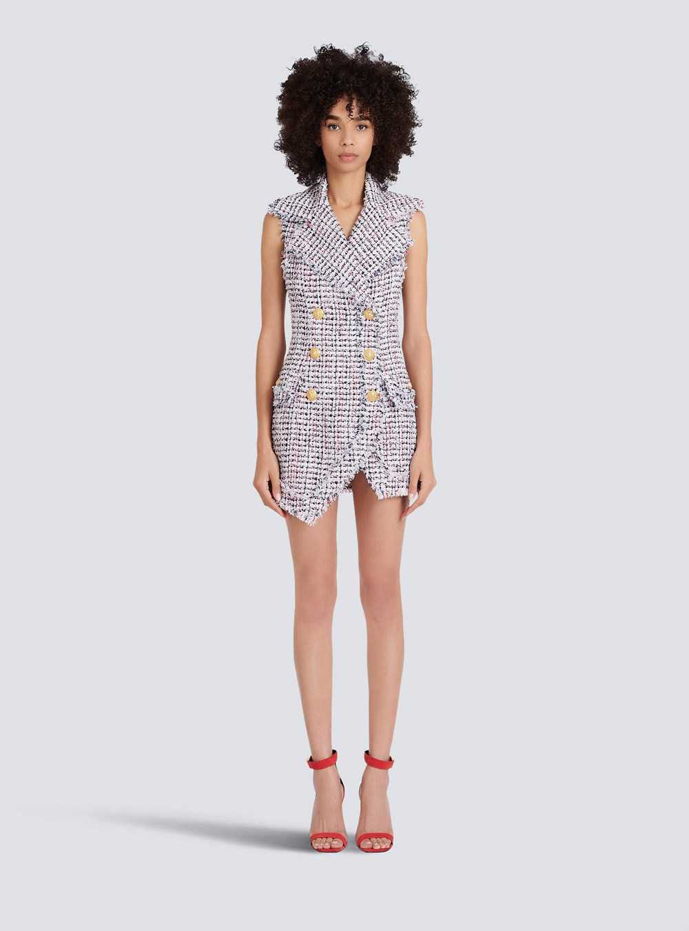 Balmain High Summer Capsule - Short Tweed Dress With Double-breasted Gold-tone Buttoned Fastening Multicolor | BJMWDTP-56