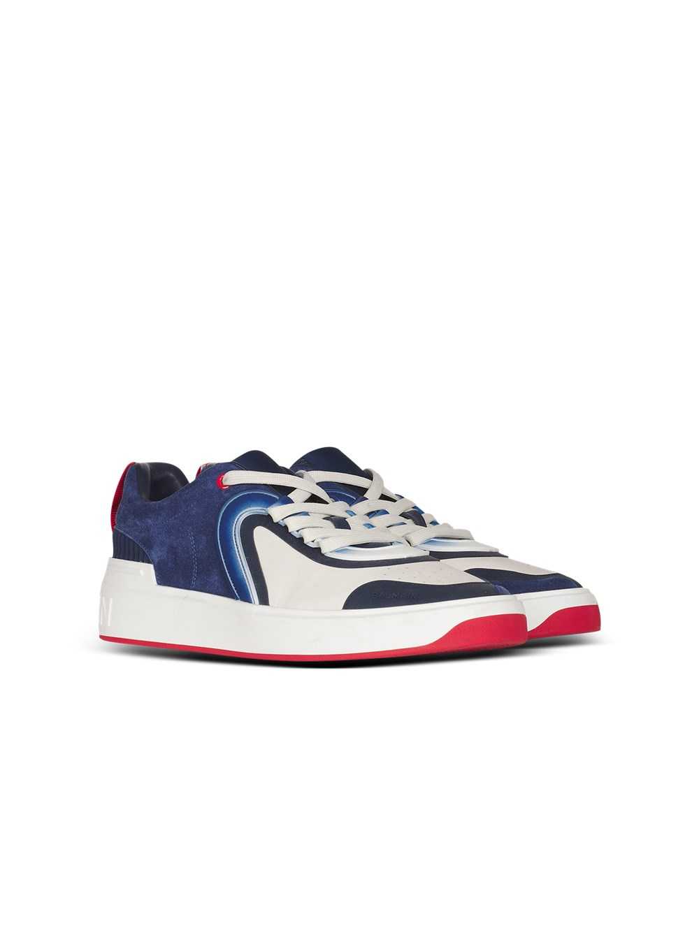 Balmain High Summer Capsule -calfskin And Suede B-skate Sneakers Navy | XUNGDAQ-86