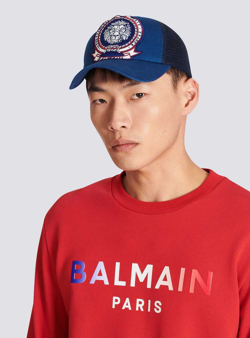 Balmain High Summer Capsule -cotton Cap With Balmain Monogram Badge Navy | ZPFQNIE-25