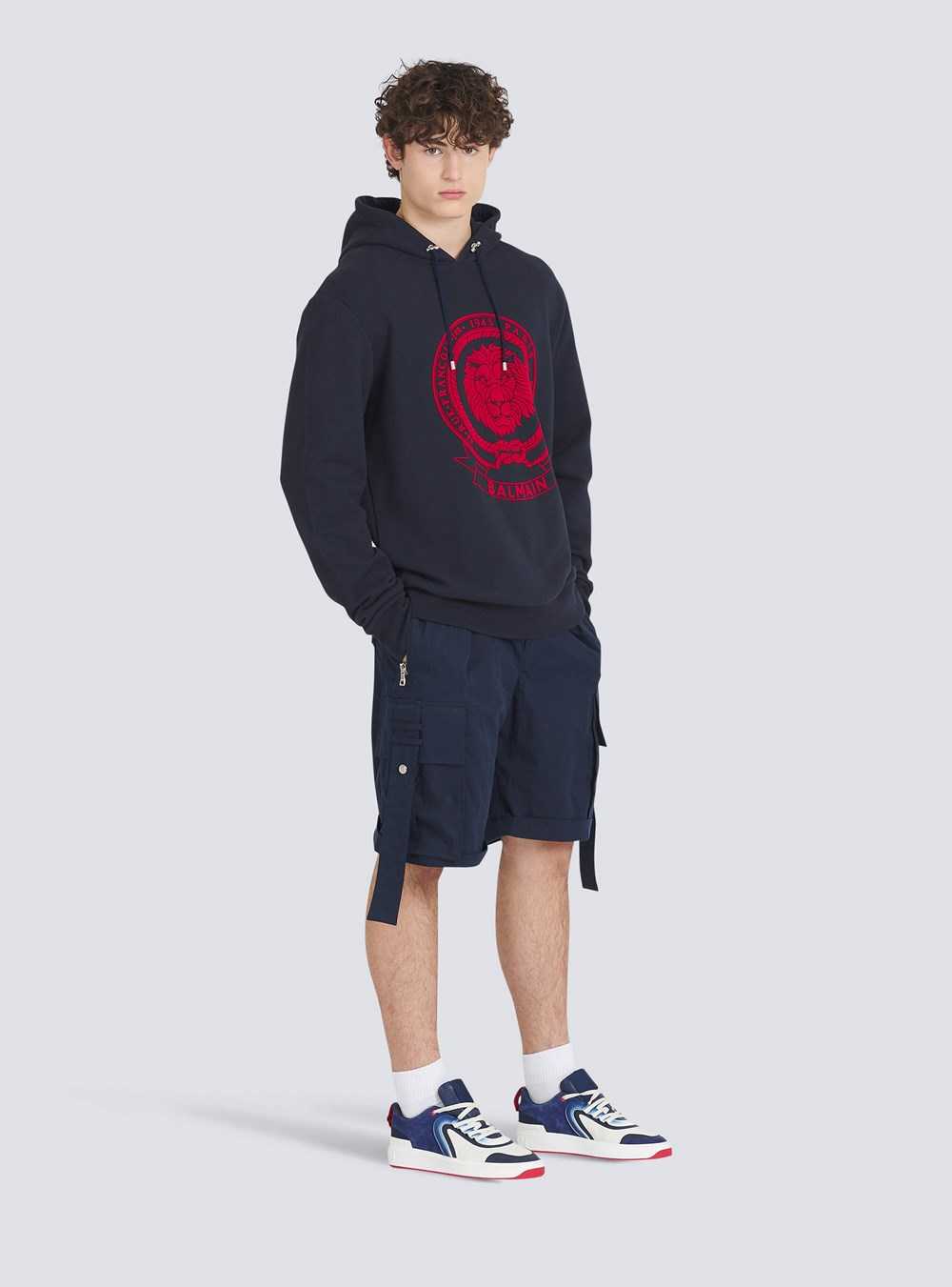 Balmain High Summer Capsule -cotton Sweatshirt With Flocked Balmain Logo Navy | VJBKALR-29