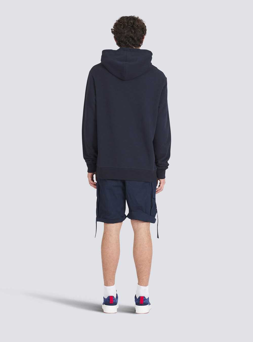 Balmain High Summer Capsule -cotton Sweatshirt With Flocked Balmain Logo Navy | VJBKALR-29