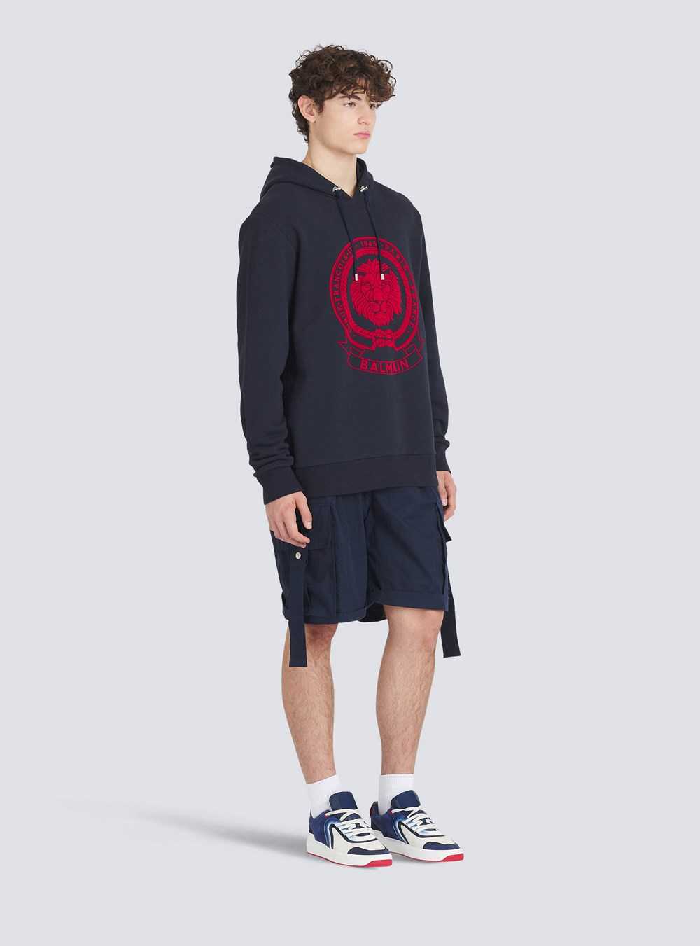 Balmain High Summer Capsule -cotton Sweatshirt With Flocked Balmain Logo Navy | VJBKALR-29