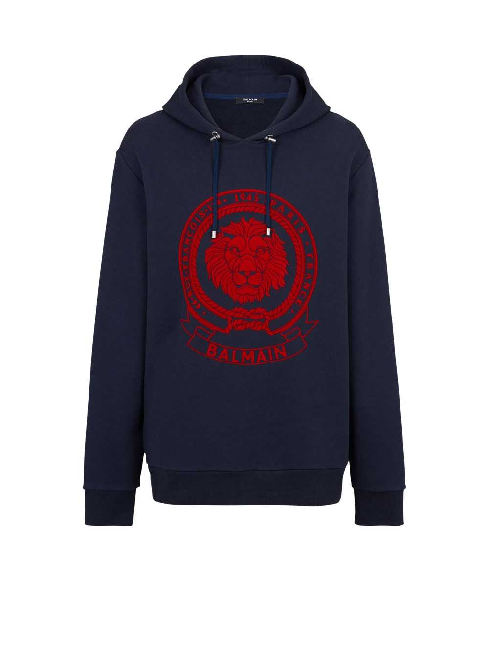 Balmain High Summer Capsule -cotton Sweatshirt With Flocked Balmain Logo Navy | VJBKALR-29