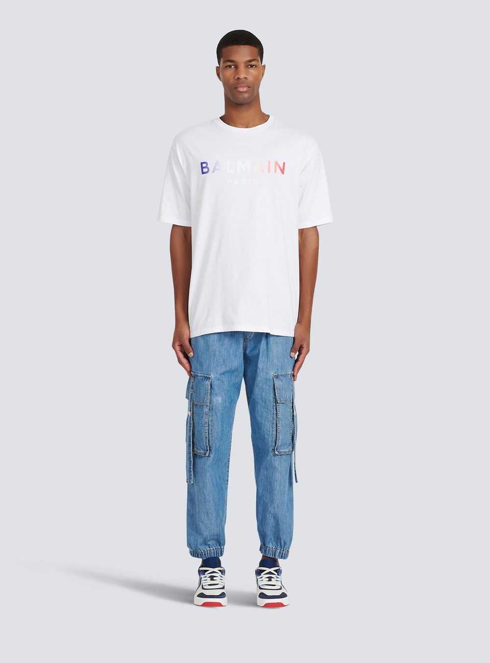 Balmain High Summer Capsule -cotton T-shirt With Balmain Paris Tie-dye Logo Print White | AEOLBGQ-12