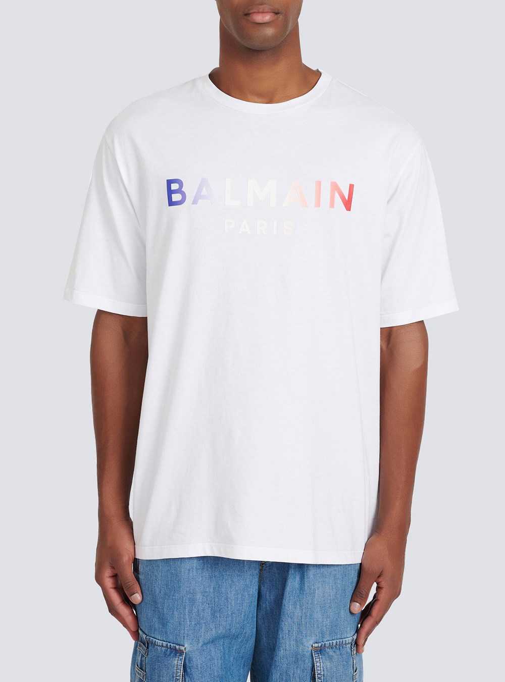 Balmain High Summer Capsule -cotton T-shirt With Balmain Paris Tie-dye Logo Print White | AEOLBGQ-12