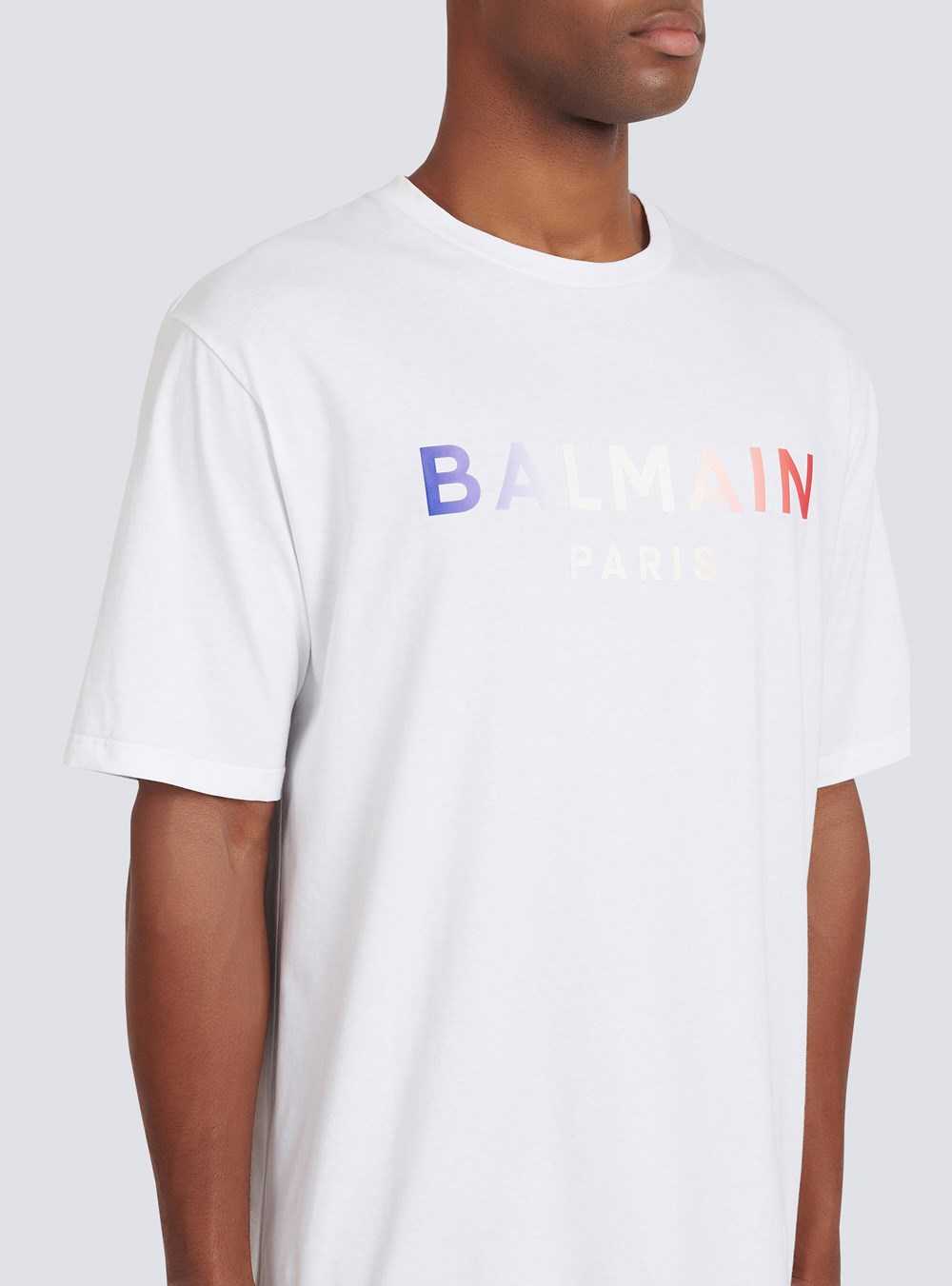 Balmain High Summer Capsule -cotton T-shirt With Balmain Paris Tie-dye Logo Print White | AEOLBGQ-12