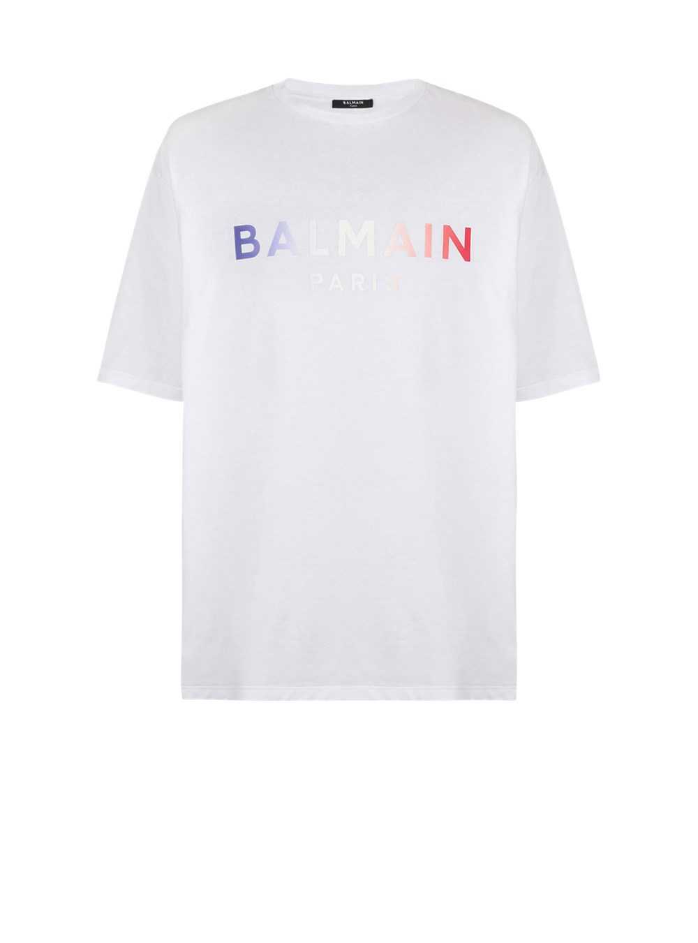 Balmain High Summer Capsule -cotton T-shirt With Balmain Paris Tie-dye Logo Print White | AEOLBGQ-12