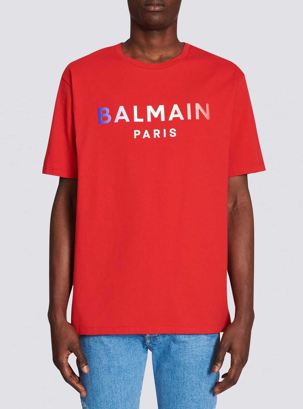 Balmain High Summer Capsule -cotton T-shirt With Balmain Paris Tie-dye Logo Print Red | SBNJGCA-78