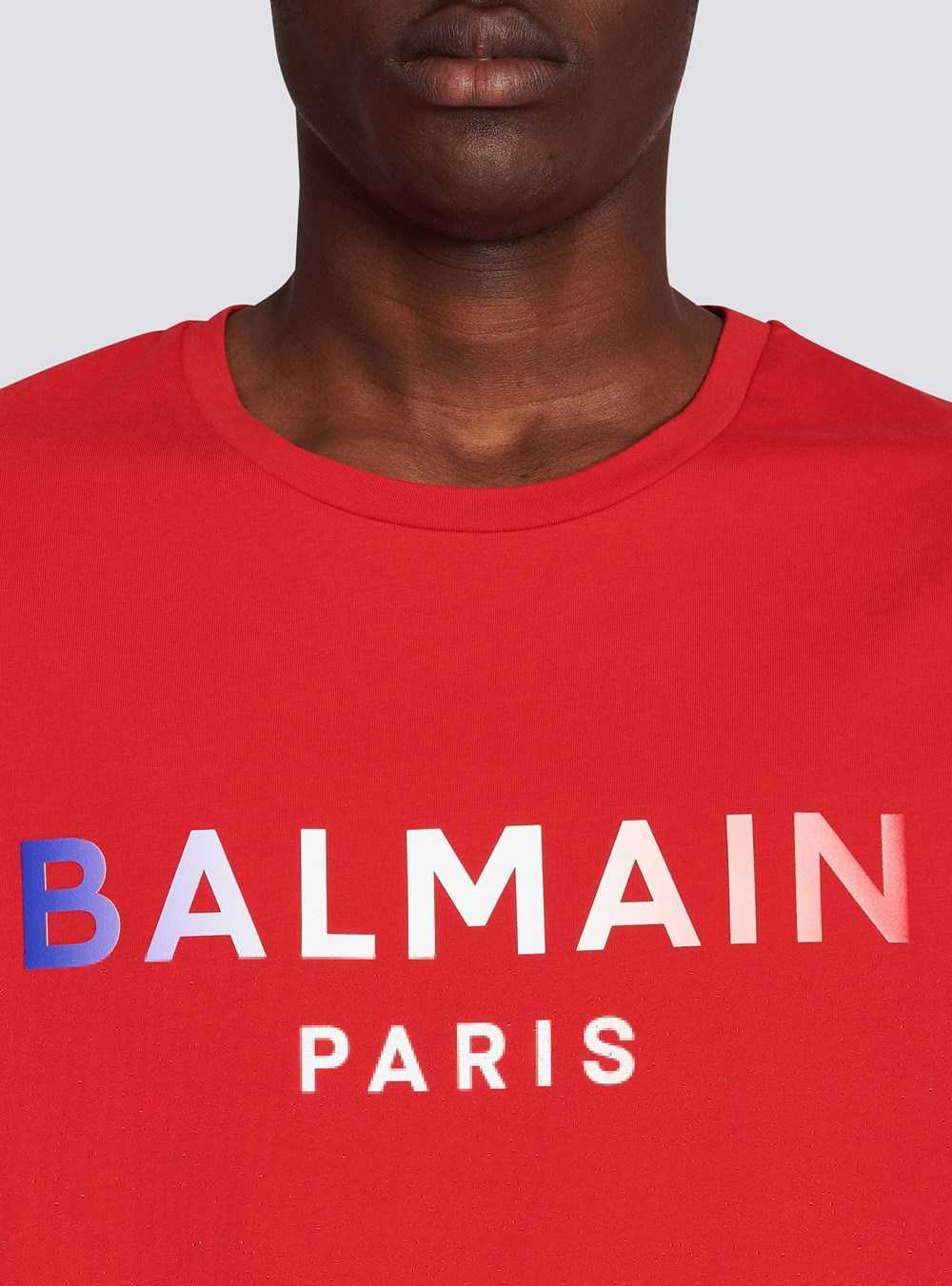 Balmain High Summer Capsule -cotton T-shirt With Balmain Paris Tie-dye Logo Print Red | SBNJGCA-78