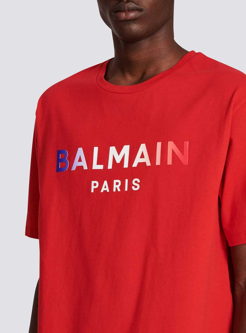 Balmain High Summer Capsule -cotton T-shirt With Balmain Paris Tie-dye Logo Print Red | SBNJGCA-78