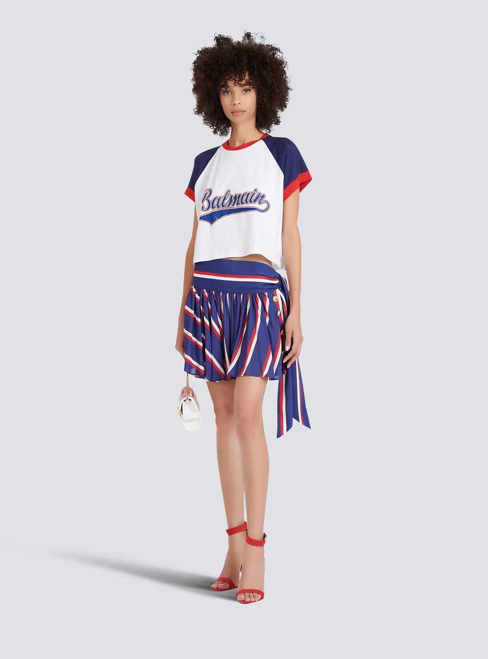 Balmain High Summer Capsule -striped Pleated Skirt Blue | BXEGJOP-63