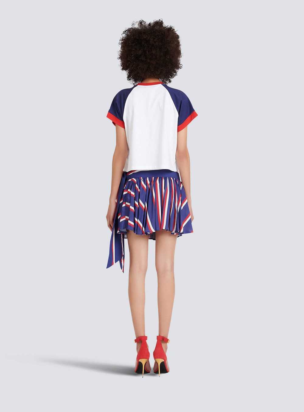 Balmain High Summer Capsule -striped Pleated Skirt Blue | BXEGJOP-63