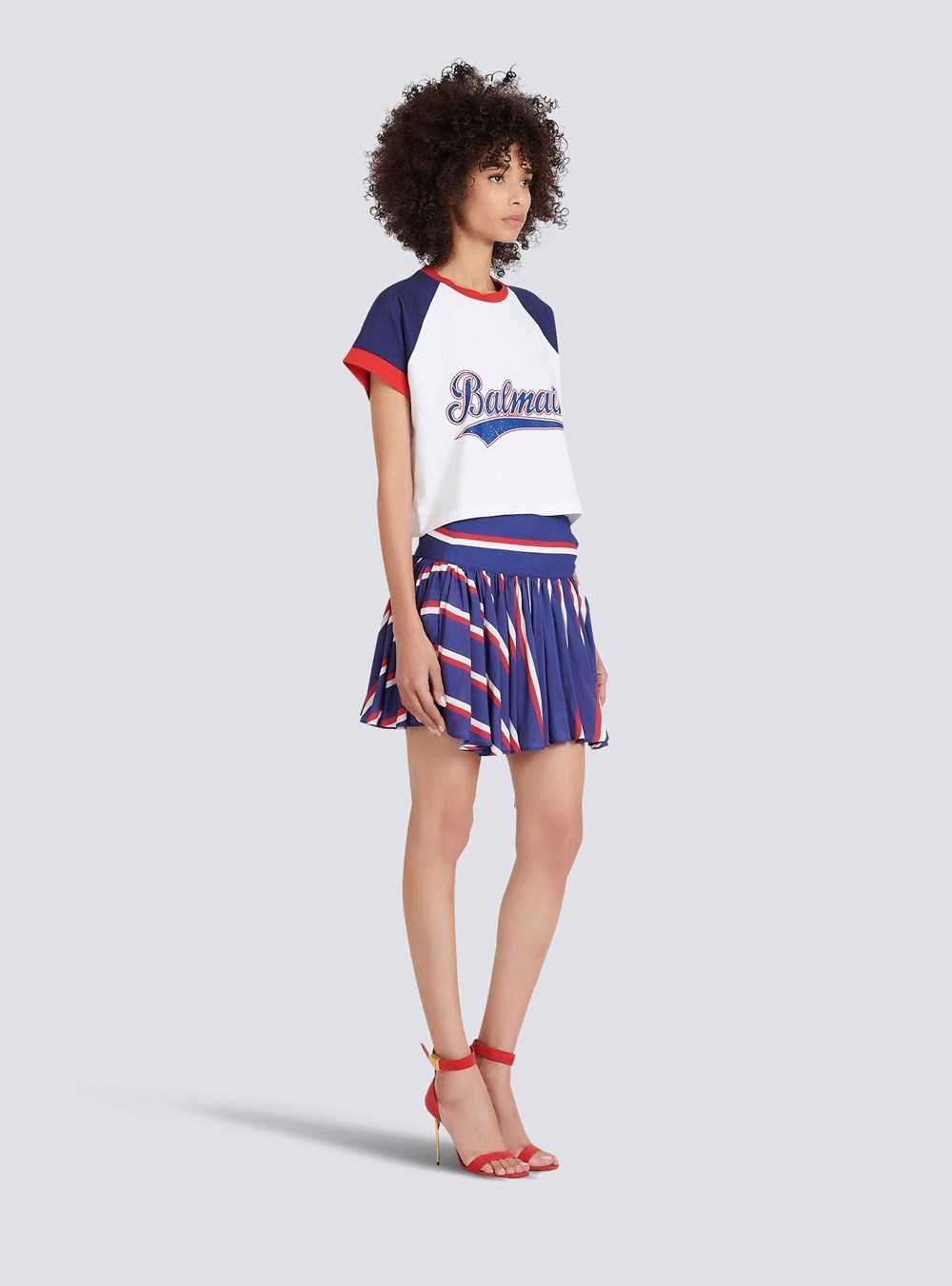 Balmain High Summer Capsule -striped Pleated Skirt Blue | BXEGJOP-63