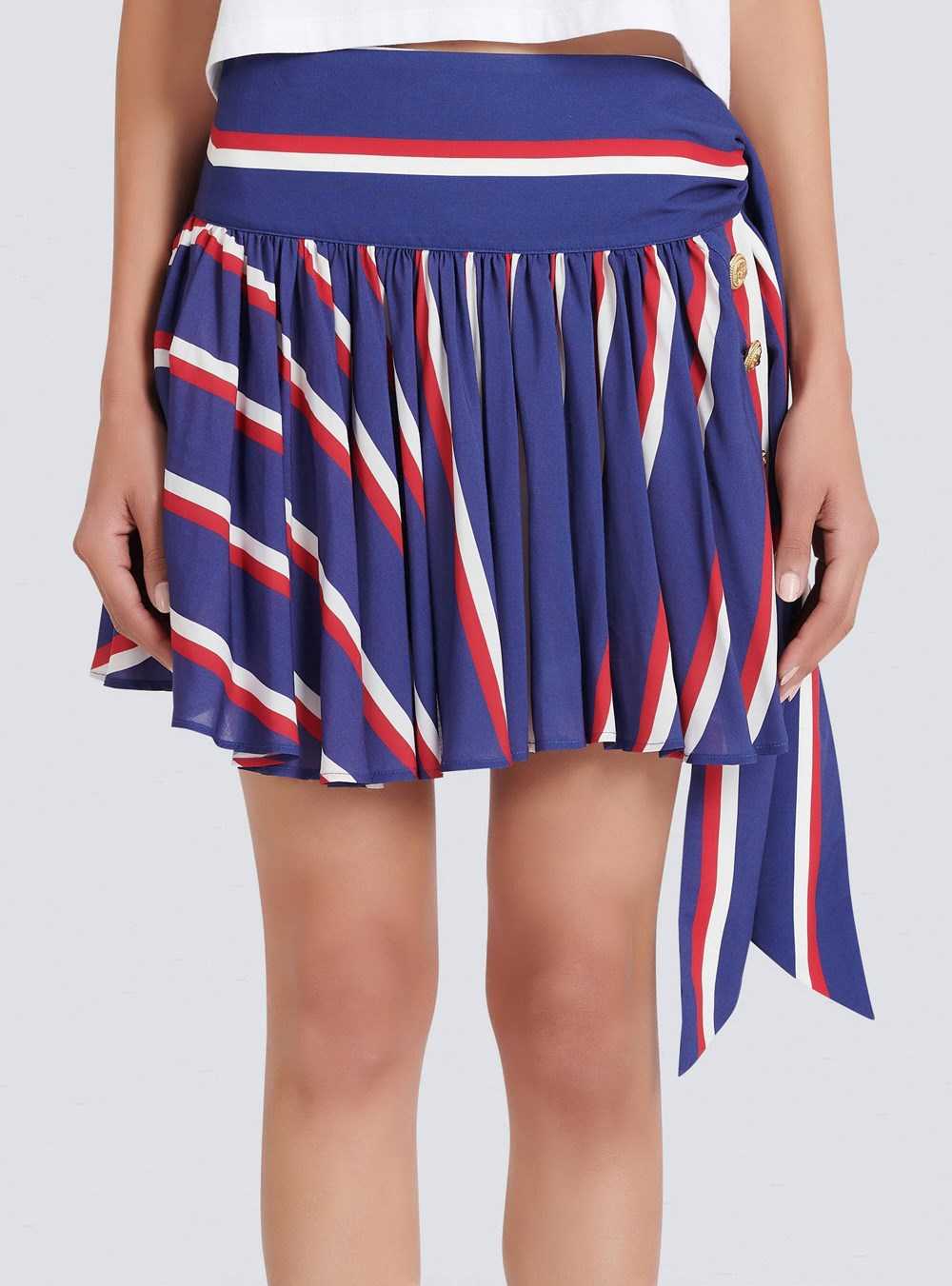 Balmain High Summer Capsule -striped Pleated Skirt Blue | BXEGJOP-63