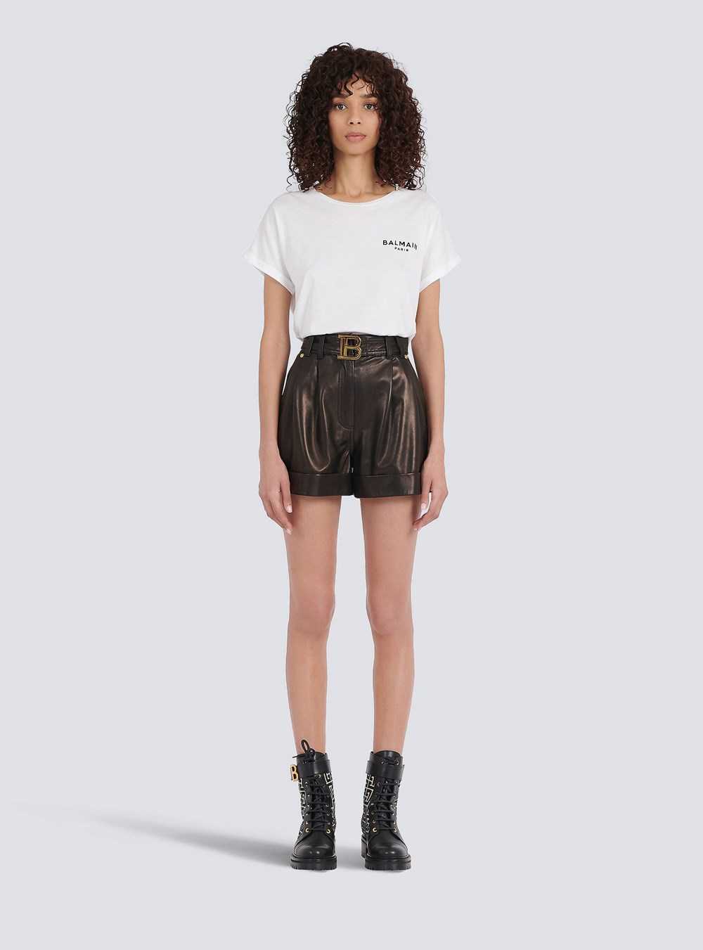 Balmain High-waisted Leather Shorts With Balmain Buckle Black | QCJIPFR-14