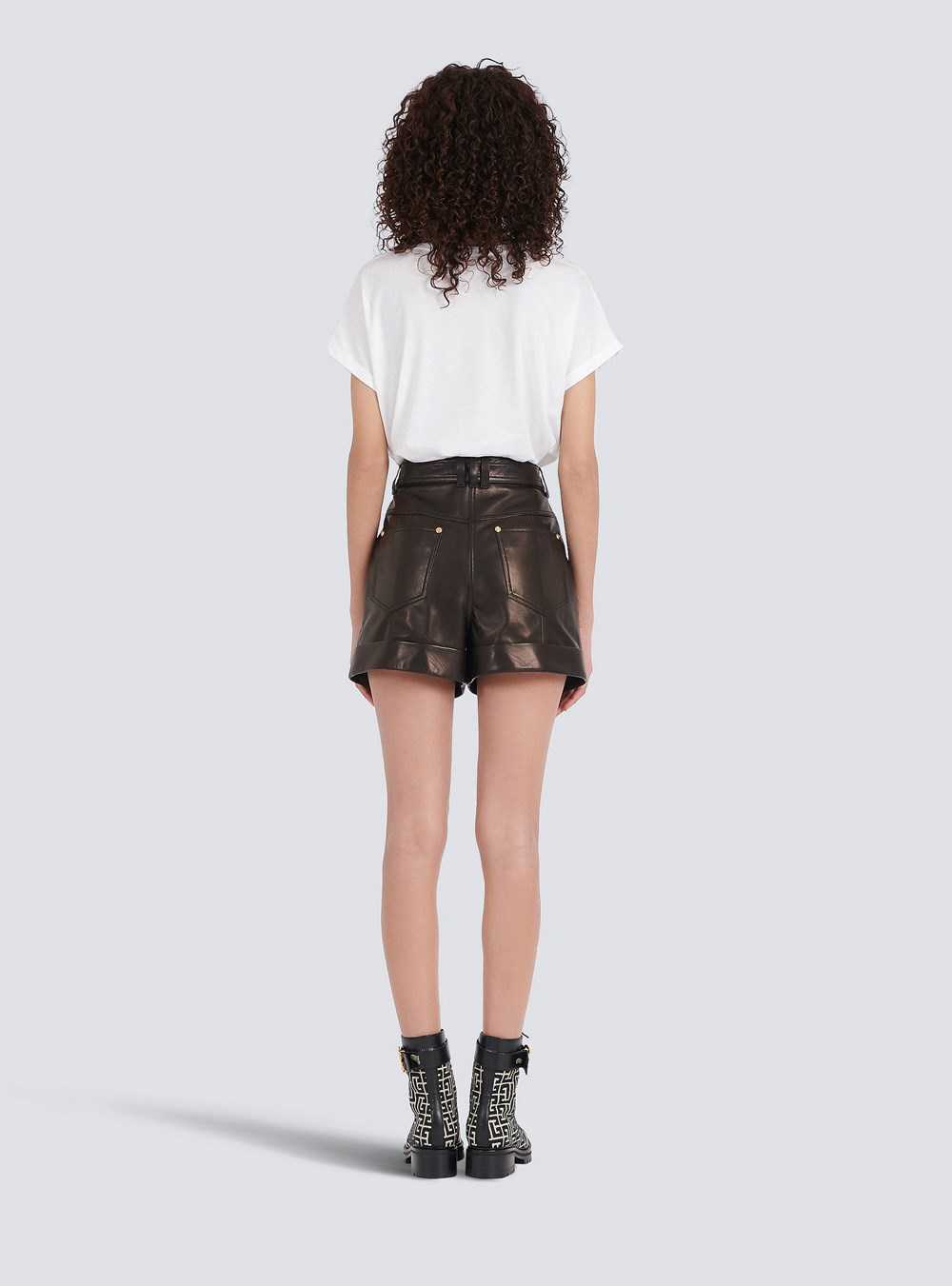 Balmain High-waisted Leather Shorts With Balmain Buckle Black | QCJIPFR-14