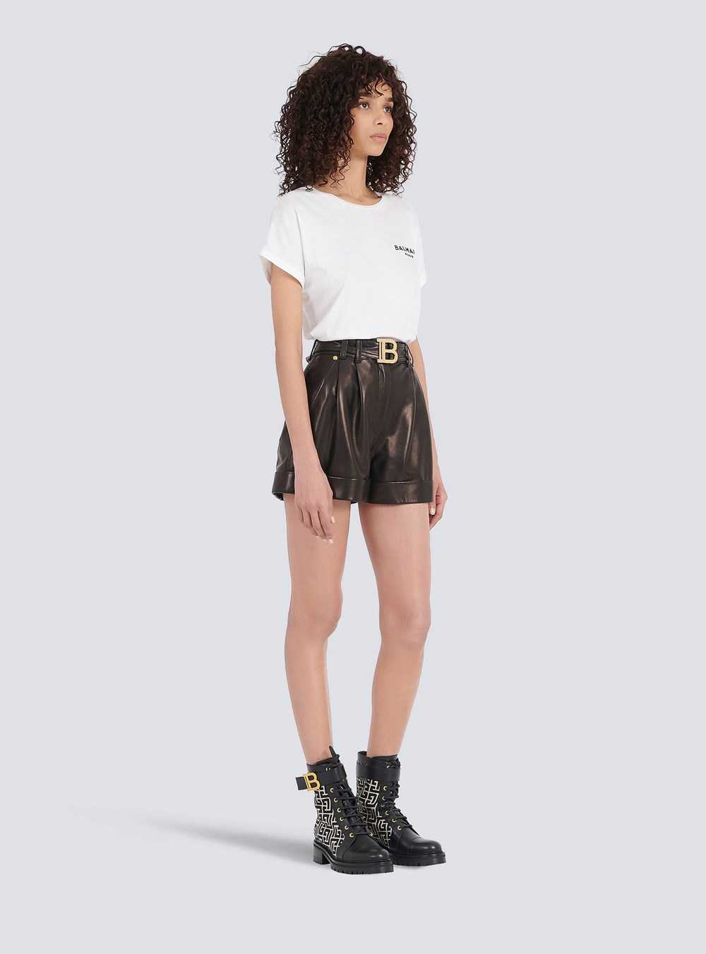 Balmain High-waisted Leather Shorts With Balmain Buckle Black | QCJIPFR-14