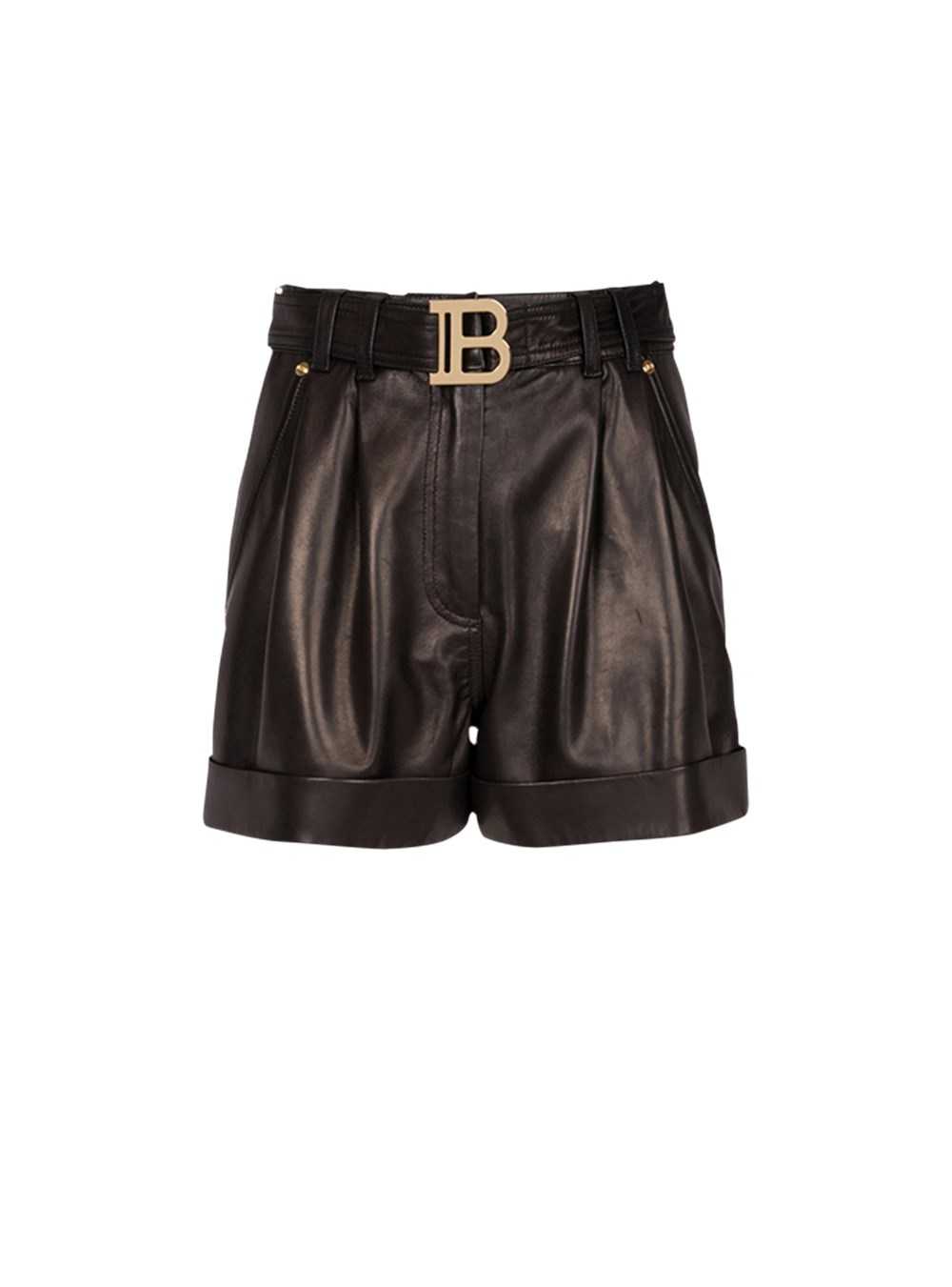 Balmain High-waisted Leather Shorts With Balmain Buckle Black | QCJIPFR-14