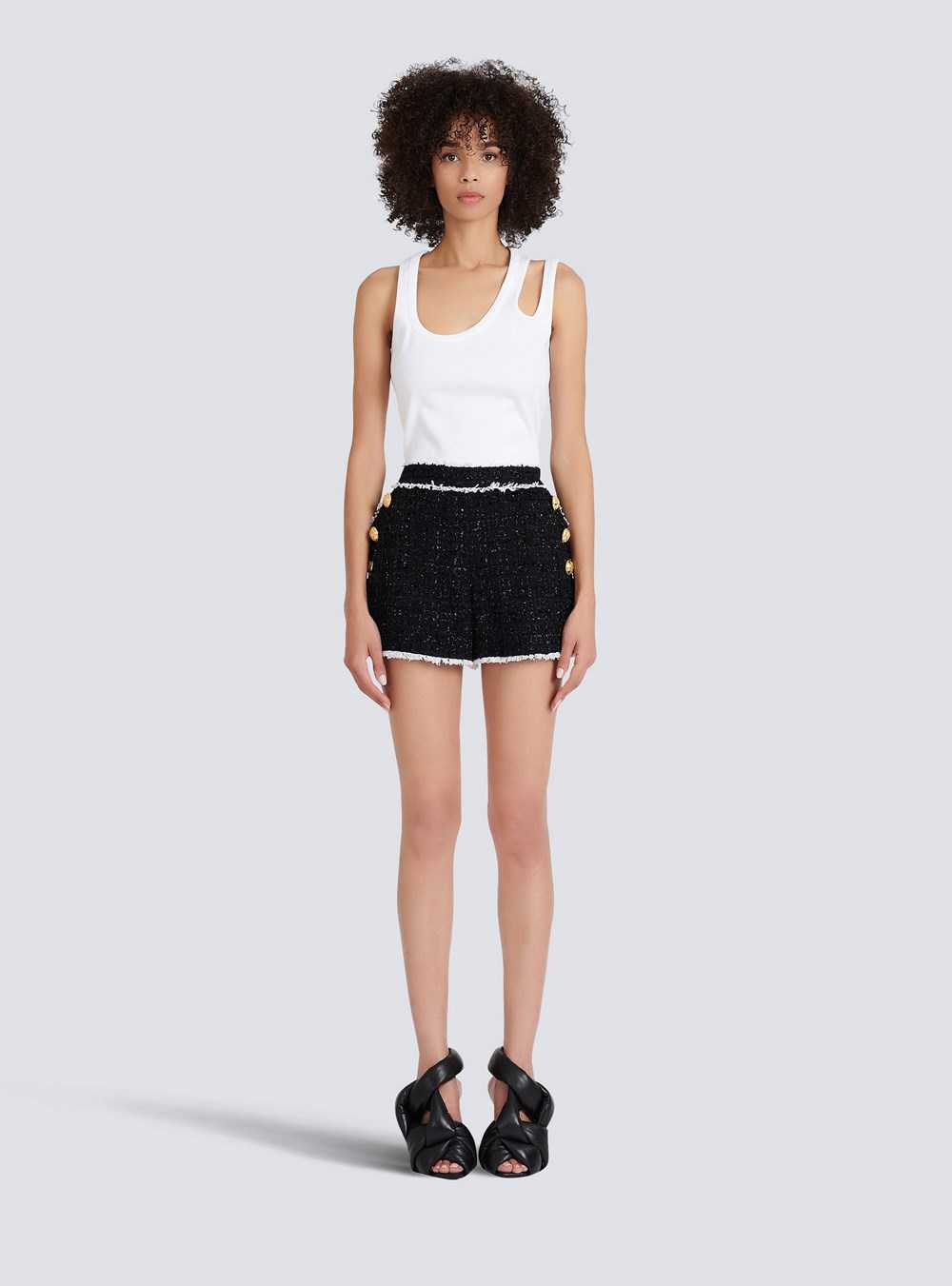 Balmain High-waisted Tweed Shorts Black | EXJSURH-20