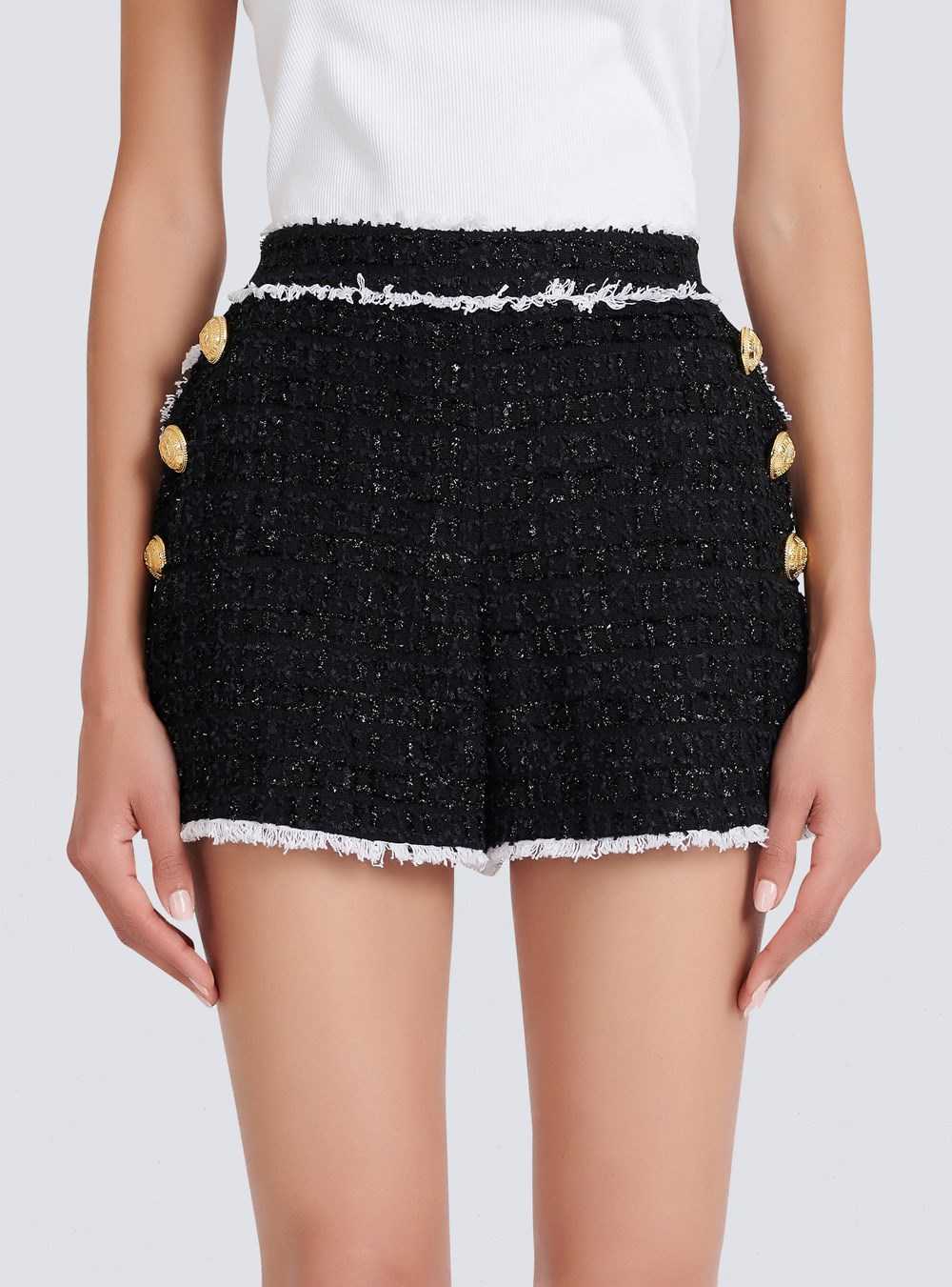 Balmain High-waisted Tweed Shorts Black | EXJSURH-20