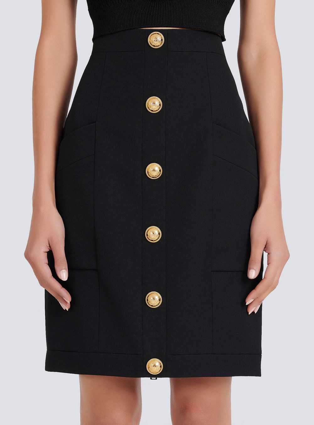 Balmain High-waisted Wool Skirt Black | GCNMKLU-50