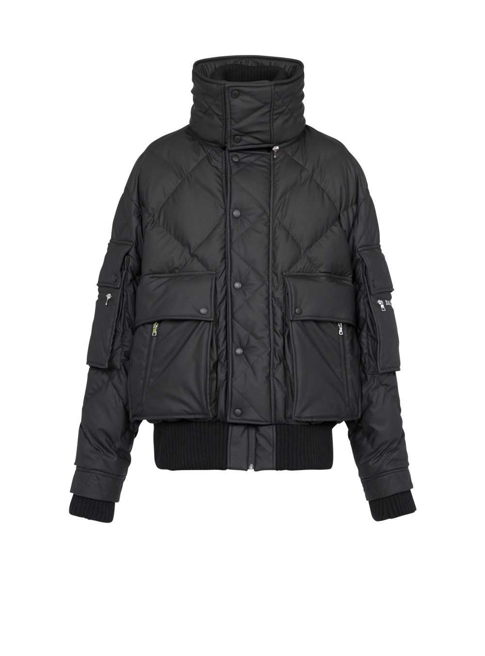 Balmain Hooded Faux Leather Quilted Jacket Black | SUZBQFW-94