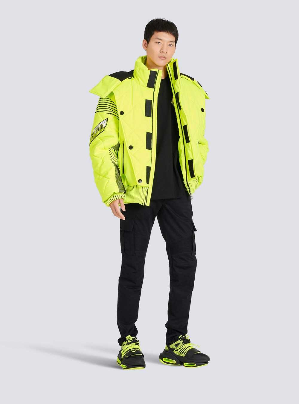 Balmain Hooded Neon Quilted Jacket Yellow | MCNTUKI-04