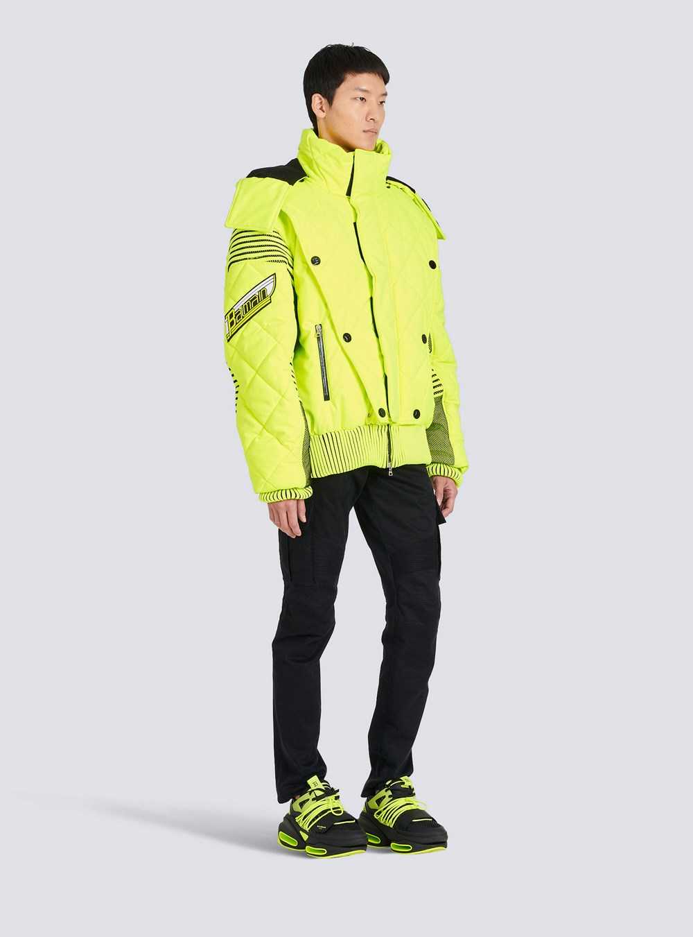 Balmain Hooded Neon Quilted Jacket Yellow | MCNTUKI-04