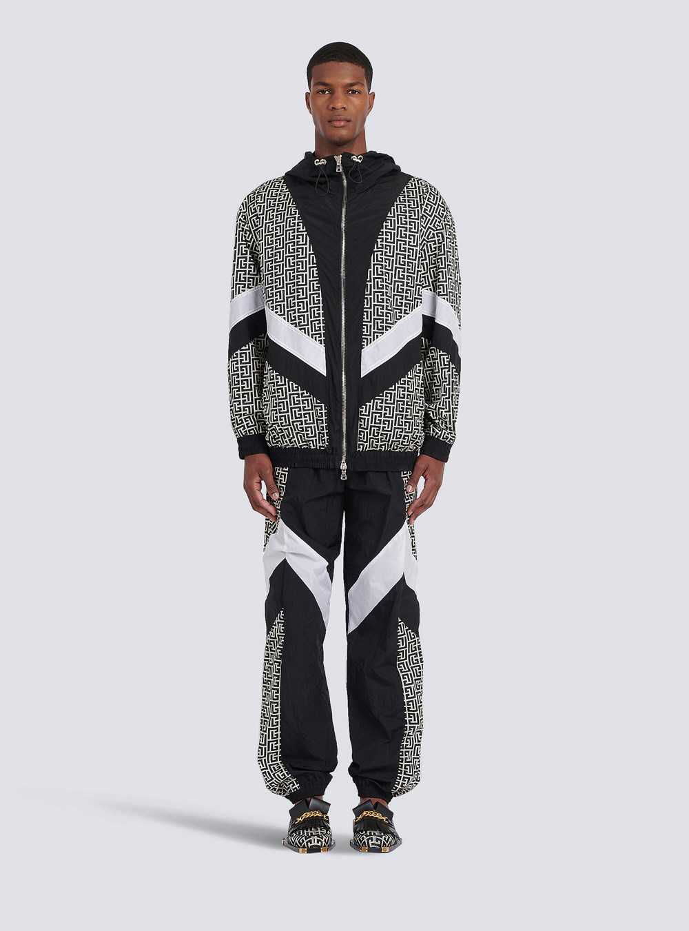 Balmain Hooded Nylon Jacket With Balmain Monogram Black | IKVFCLP-83