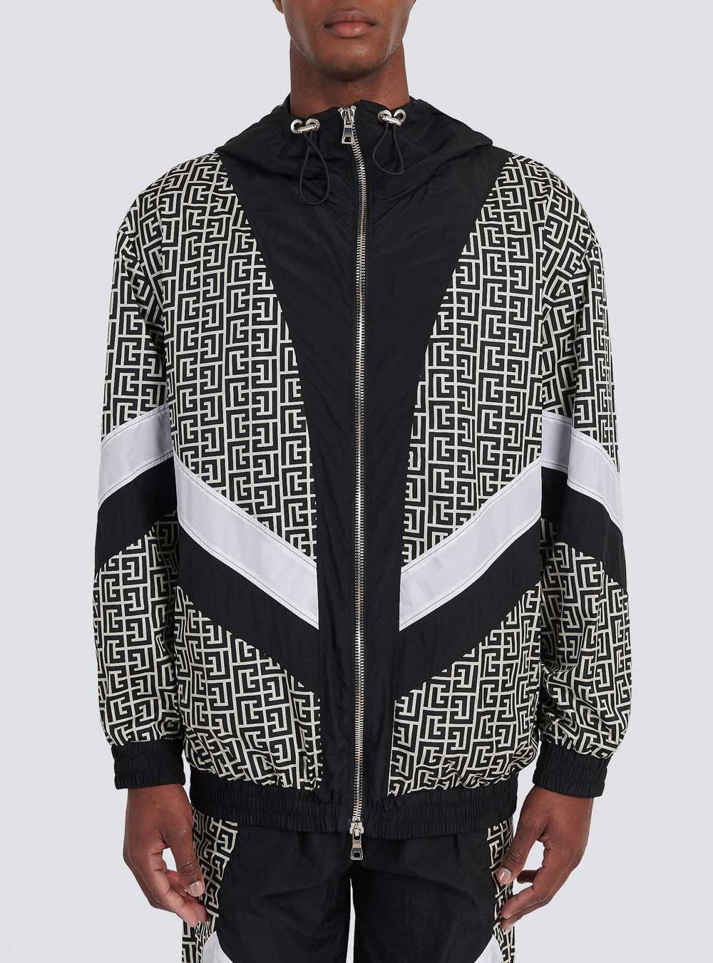 Balmain Hooded Nylon Jacket With Balmain Monogram Black | IKVFCLP-83