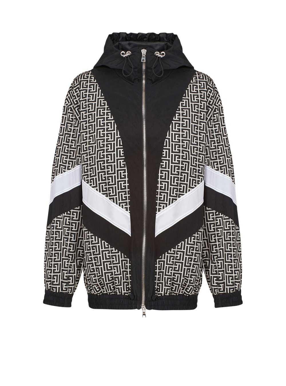 Balmain Hooded Nylon Jacket With Balmain Monogram Black | IKVFCLP-83