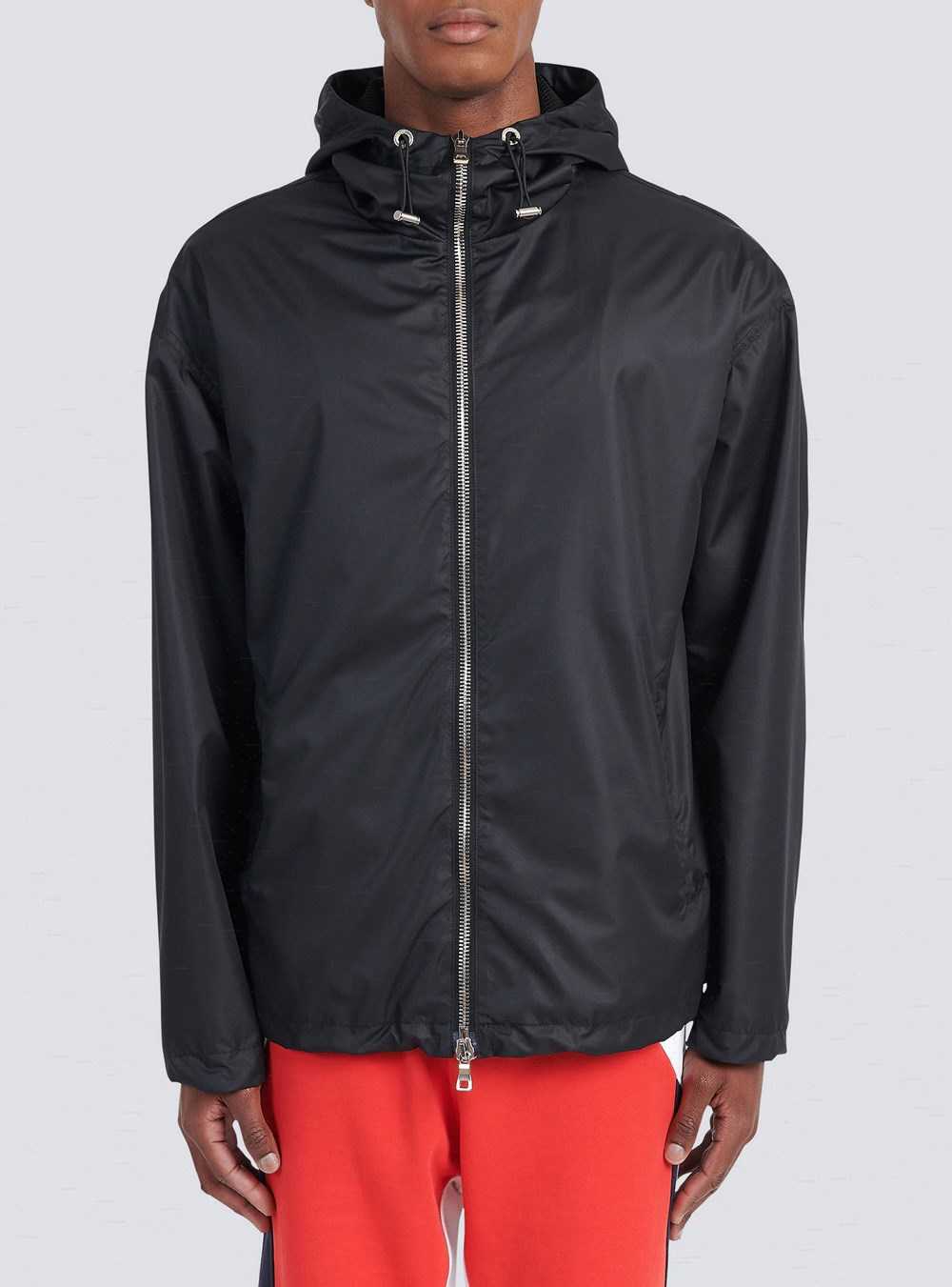 Balmain Hooded Nylon Windbreaker With Transparent Balmain Logo Black | CWTOFSM-98