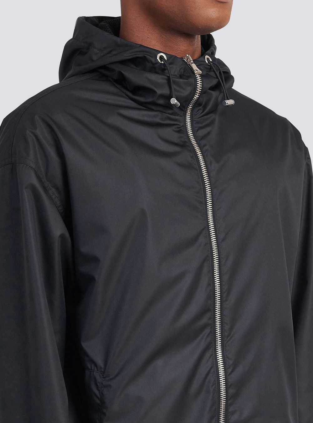 Balmain Hooded Nylon Windbreaker With Transparent Balmain Logo Black | CWTOFSM-98