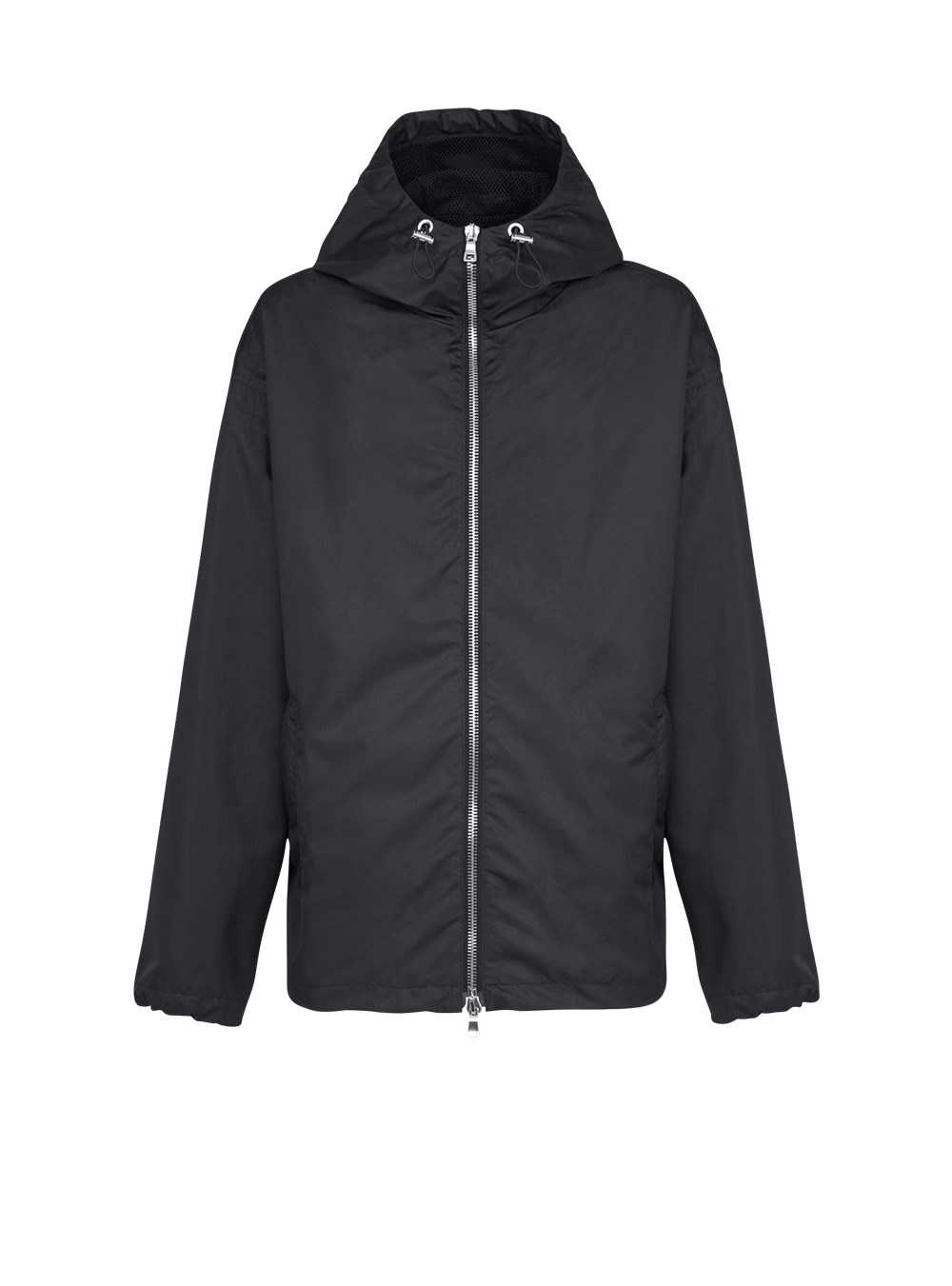 Balmain Hooded Nylon Windbreaker With Transparent Balmain Logo Black | CWTOFSM-98