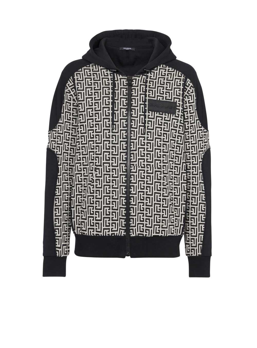 Balmain Hooded Sweatshirt With Balmain Monogram Print Black | KBIXRDW-87