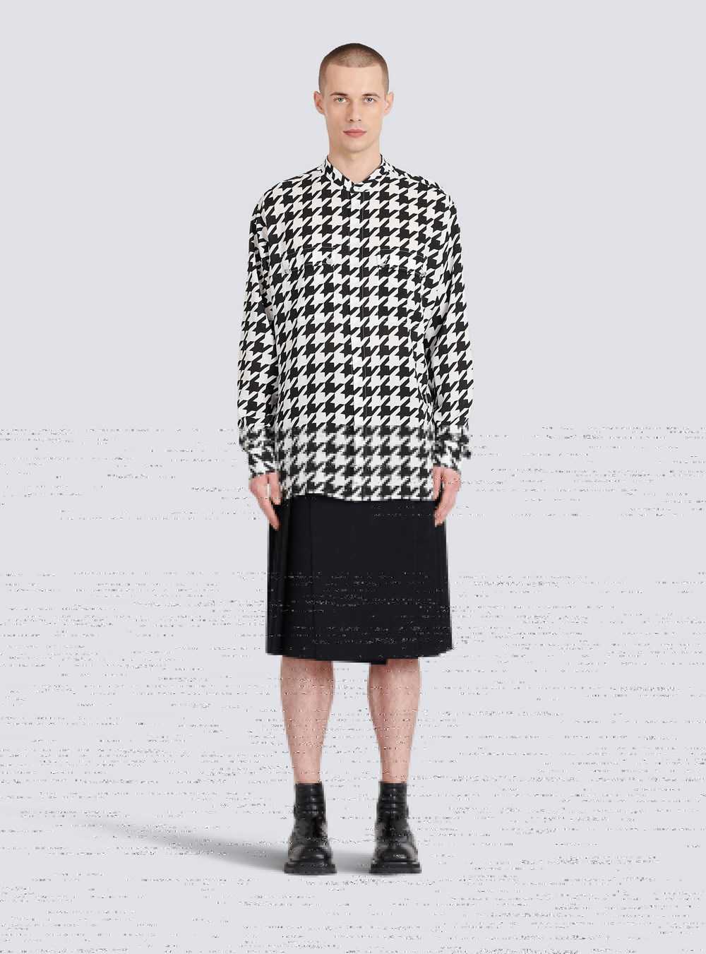 Balmain Houndstooth Print Cotton Shirt Black | HDXRICE-65