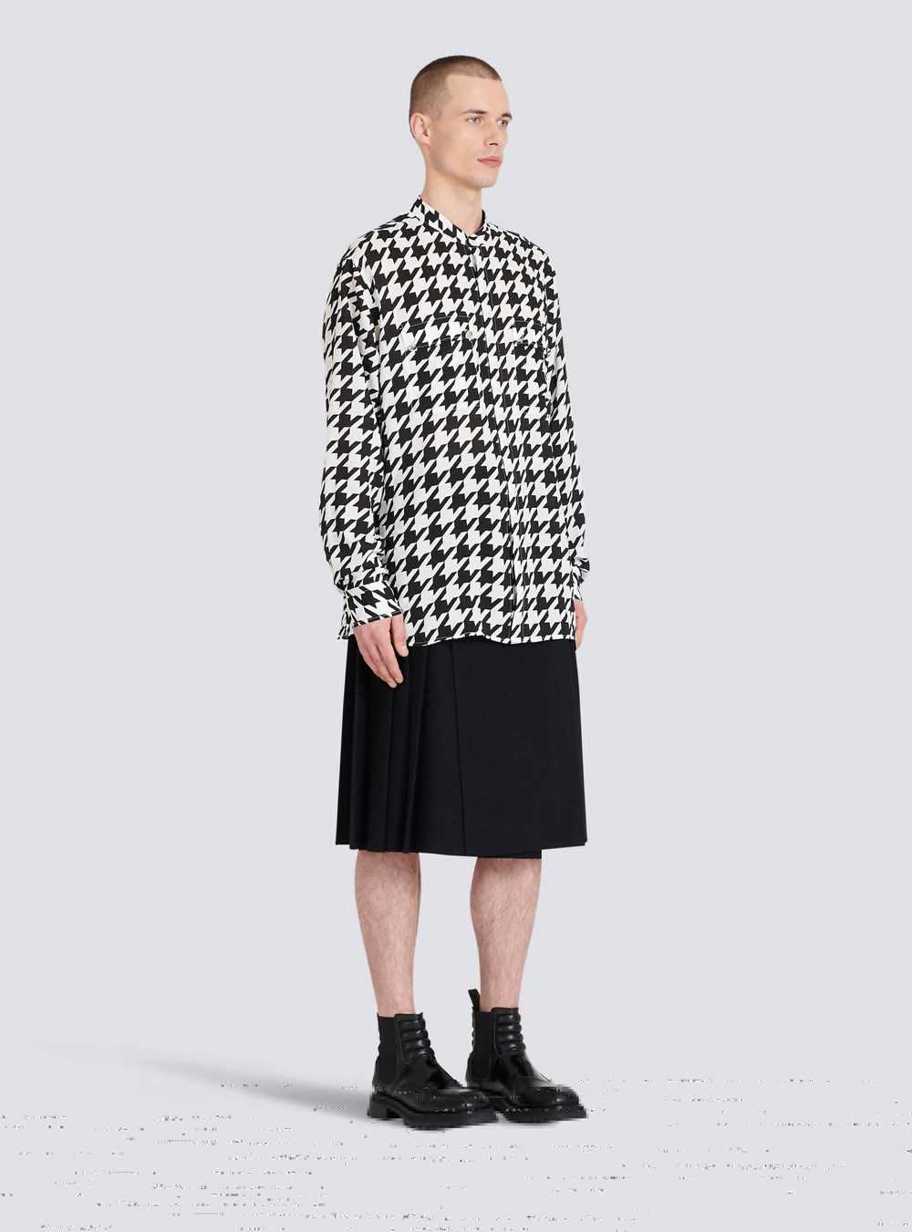 Balmain Houndstooth Print Cotton Shirt Black | HDXRICE-65