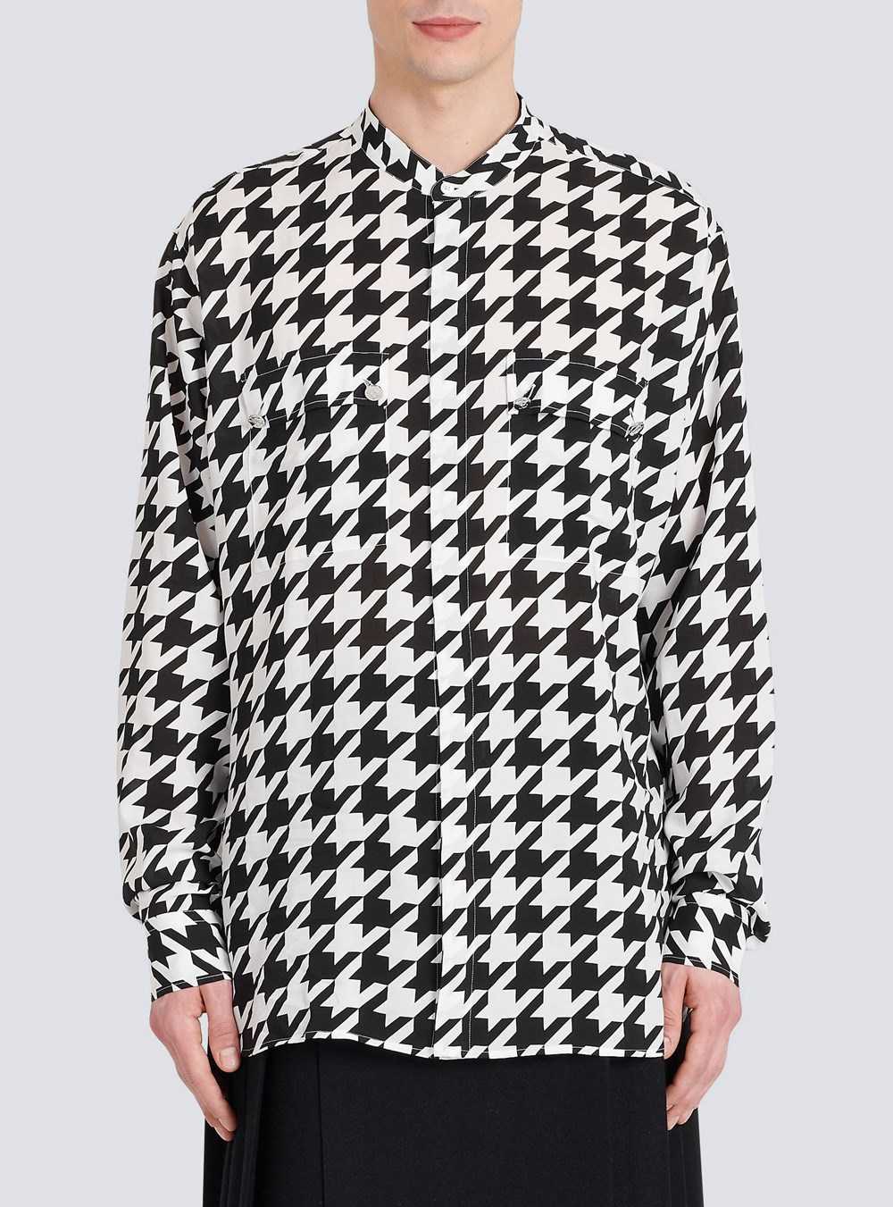 Balmain Houndstooth Print Cotton Shirt Black | HDXRICE-65