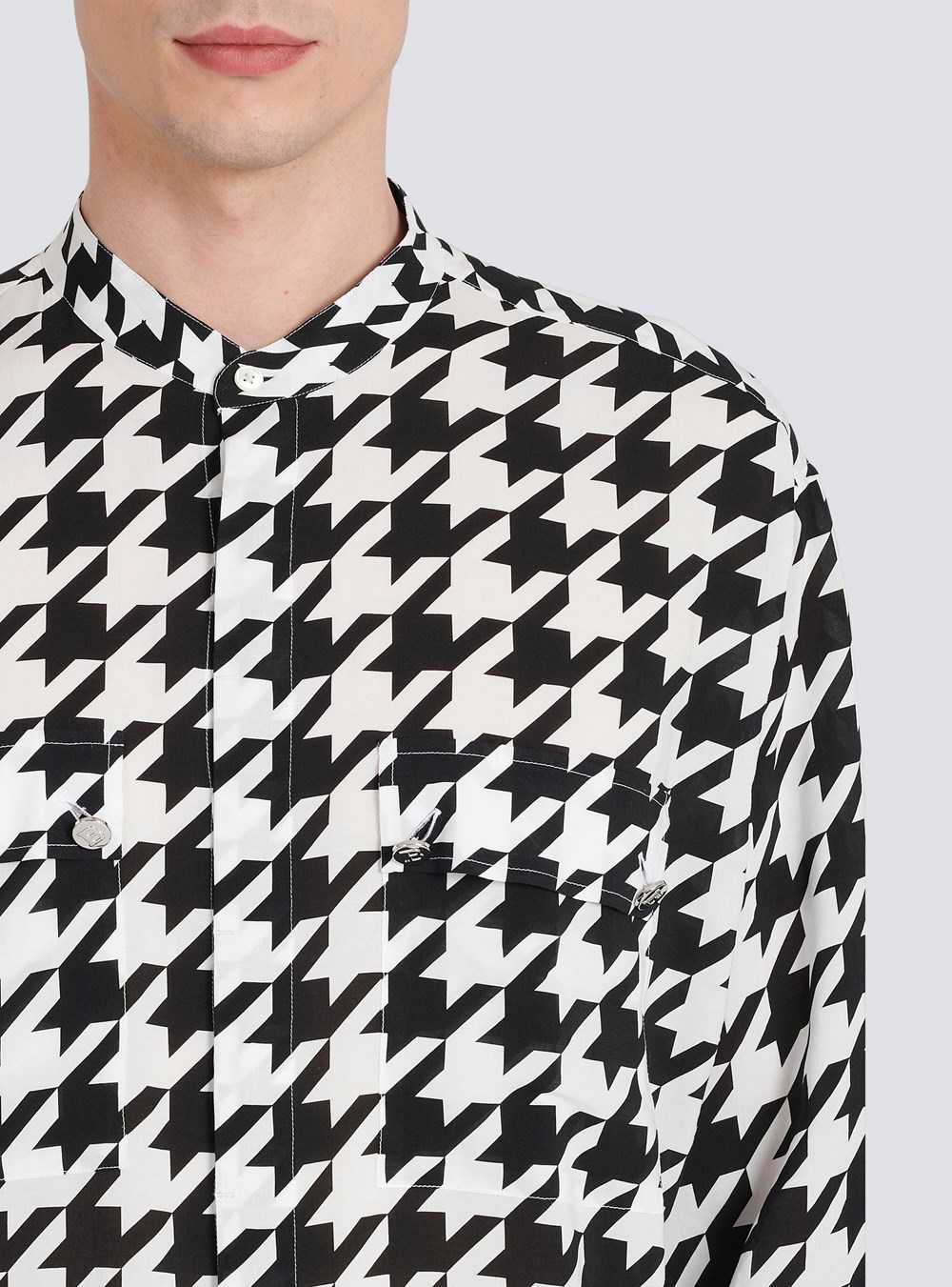 Balmain Houndstooth Print Cotton Shirt Black | HDXRICE-65