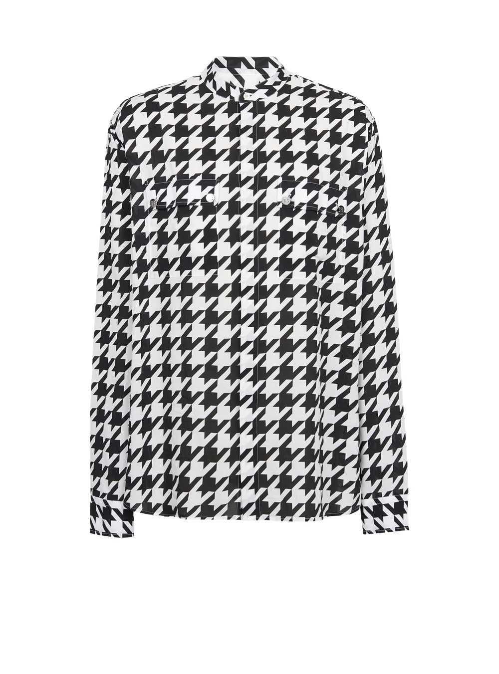 Balmain Houndstooth Print Cotton Shirt Black | HDXRICE-65