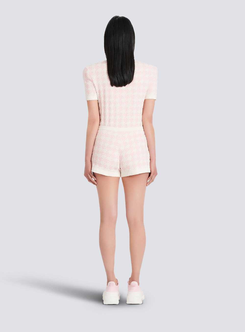 Balmain Houndstooth Print High-waisted Tweed Shorts Pink | YNAEHFK-60