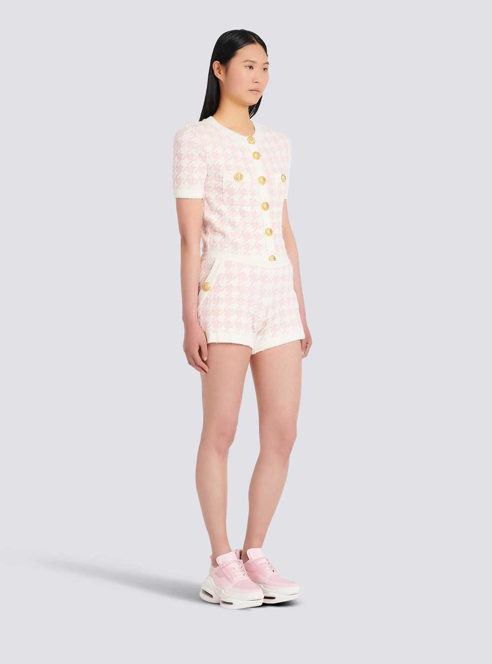 Balmain Houndstooth Print High-waisted Tweed Shorts Pink | YNAEHFK-60