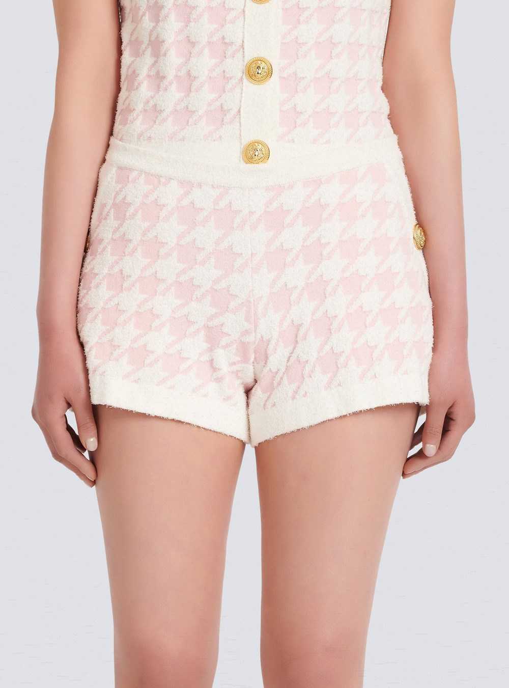 Balmain Houndstooth Print High-waisted Tweed Shorts Pink | YNAEHFK-60