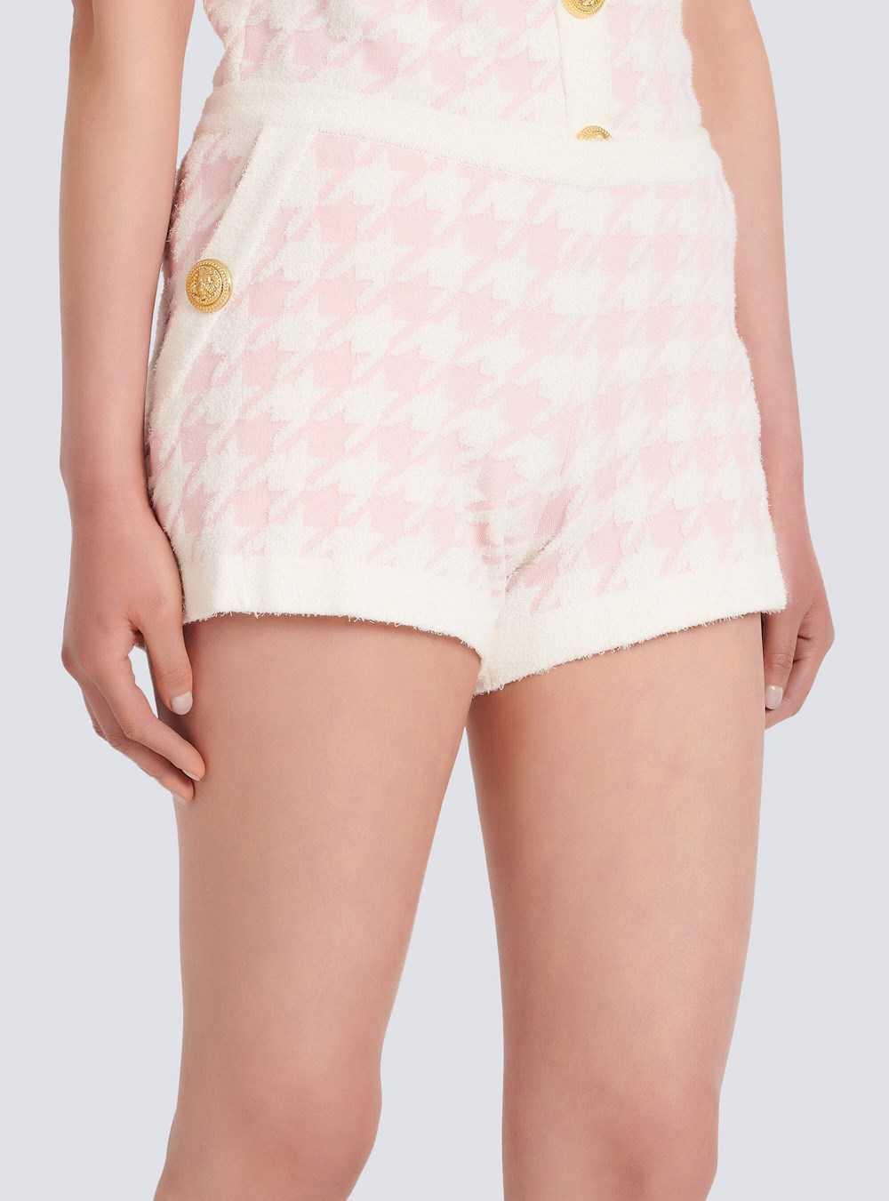 Balmain Houndstooth Print High-waisted Tweed Shorts Pink | YNAEHFK-60