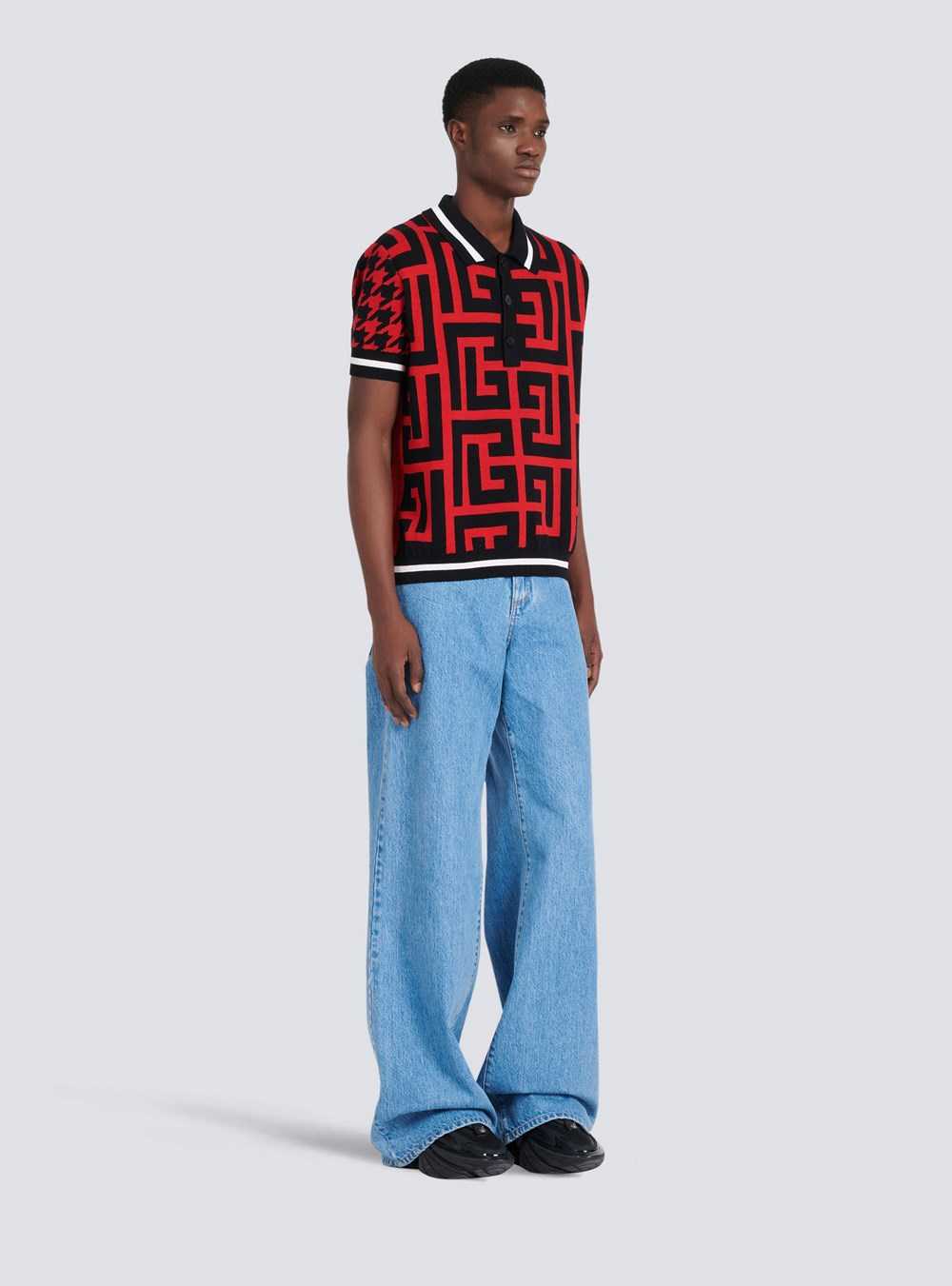 Balmain Houndstooth Print Polo Red | JTASNFZ-57