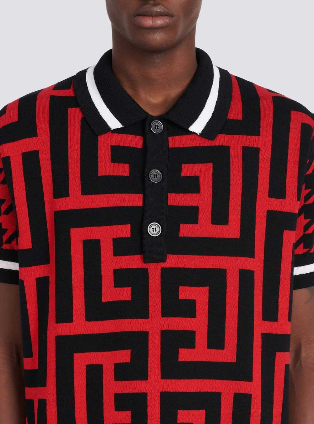 Balmain Houndstooth Print Polo Red | JTASNFZ-57