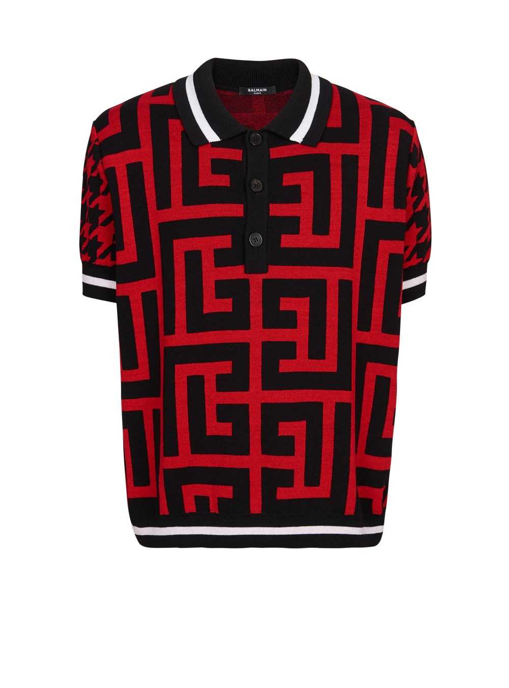 Balmain Houndstooth Print Polo Red | JTASNFZ-57