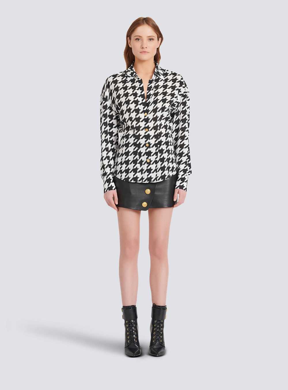 Balmain Houndstooth Print Shirt Black | GPMSFHL-80