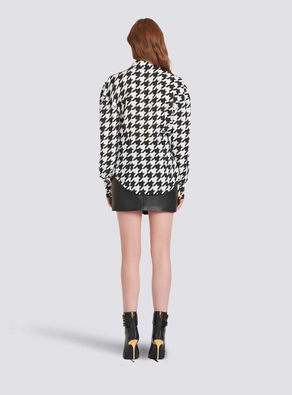 Balmain Houndstooth Print Shirt Black | GPMSFHL-80